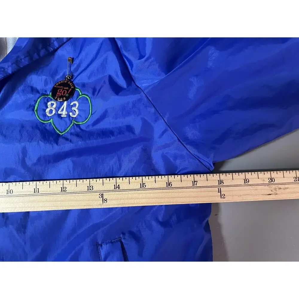 Augusta Sportswear Jacket Girls Youth M Blue‎ Girl Scouts Patch Windbreaker